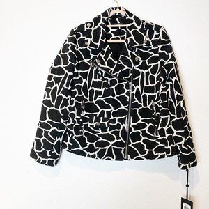 DKNY Black and white Animal Print Moto Jacket NWT